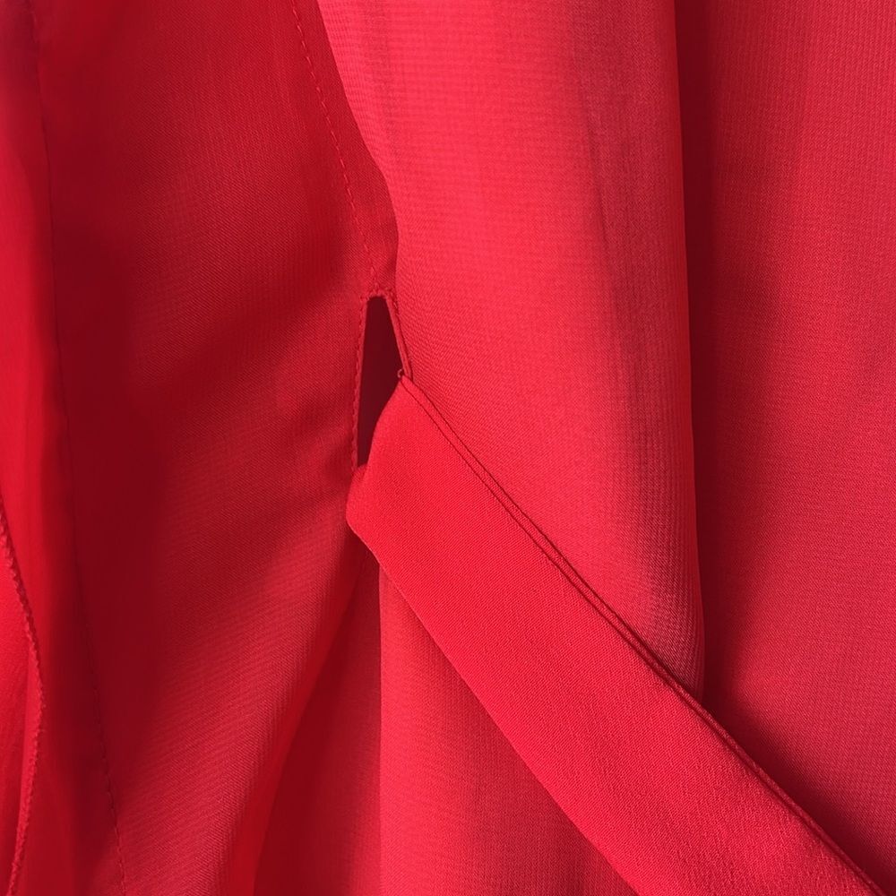 Vince Camuto Red One-Shoulder Chiffon Dress Sz 14 Ruffle Tie Classy Date Night - Picture 7 of 10